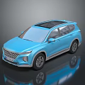 Blue Modern SUV with Sunroof Sleek Exterior Design and Shiny Reflection on Dark Surface