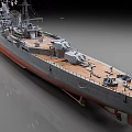Realistic Warship Model With Grey And Red Hull 3d model