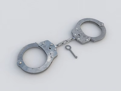 Metal Open Handcuffs With Chain And Key On White Background 3d model