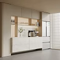 Modern Kitchen Wine Cabinet Design With Light Wood Cabinets Marble Countertop And Coffee Machine