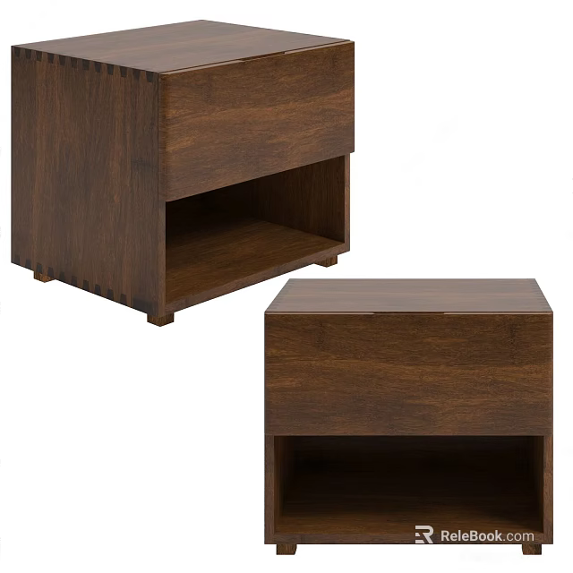 Modern Wooden Bedside Nightstand With Open Shelf And Drawer Design 3d model 