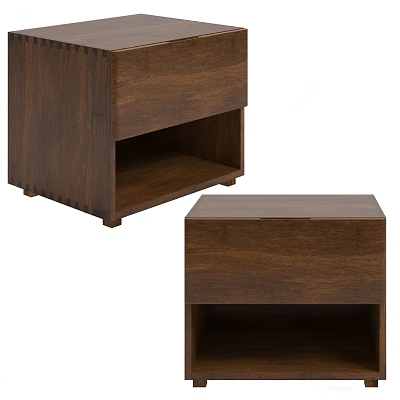 Modern Wooden Bedside Nightstand With Open Shelf And Drawer Design 3d model