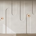 Minimalist Modern White Wall Design With Vertical Striped Grooves And Circular Accents