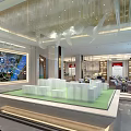 Modern Sales Office Interior Featuring Property Model Display And Chandelier Design 3d model