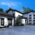 Traditional Chinese Detached Villa With White Walls Black Roof And Carved Windows