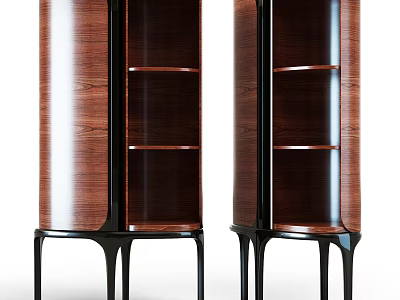 Elegant Wooden Console Cabinet With Wood Grain Shelves And Black Legs For Entryway 3d model