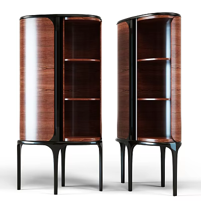 Elegant Wooden Console Cabinet With Wood Grain Shelves And Black Legs For Entryway 3d model