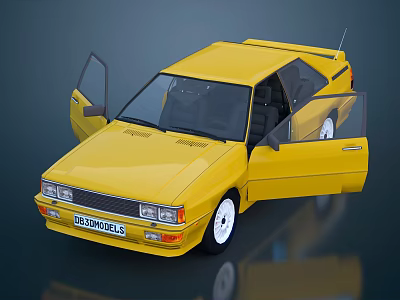 Yellow Classic Sporty Car With Open Doors White Wheels And Black Interior 3d model