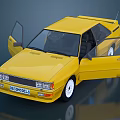Yellow Classic Sporty Car With Open Doors White Wheels And Black Interior