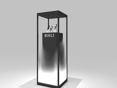 Modern Display Cabinet Shelf With Black Frame Glass Panel And Top Lighting Design 3d model