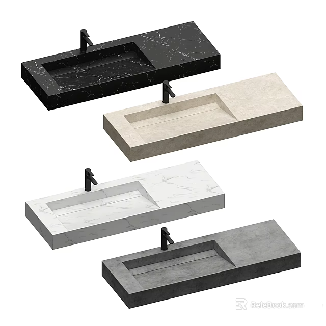 Modern Rectangular Bathroom Washbasins With Various Colors And Marble Texture 3d model