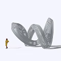 Abstract Silver Metal Line Sculpture With Circular Structures Smooth Surface White Background Reflective 3d model