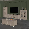 Modern White TV Stand with Glass Door Cabinets and Coffee Table Living Room Decor