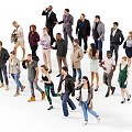 Modern multiplayer characters European and American crowd 3d model
