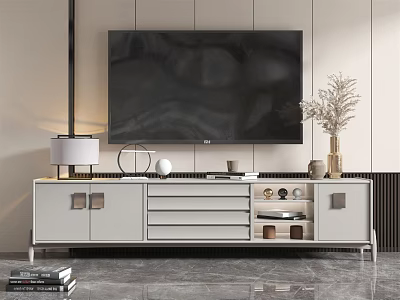 Modern TV Stand With Flat Screen TV And Decorative Items For Living Room 3d model