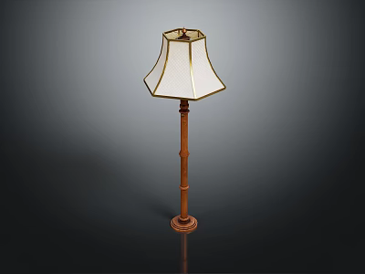 Classic Wooden Floor Lamp With White Fabric Shade And Elegant Design 3d model