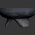 Ancient Ceramic Sculpture Carving of Round Three Legged Vessel with Textured Surface