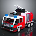 Red And White Block Model Fire Truck With Blue Emergency Lights And Ladder
