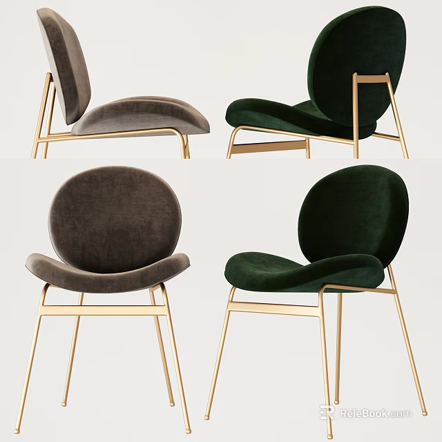 Elegant Modern Accent Chairs With Dark Gray Emerald Green Velvet Upholstery And Gold Metal Frame 3d model 