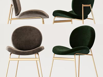 Elegant Modern Accent Chairs With Dark Gray Emerald Green Velvet Upholstery And Gold Metal Frame 3d model