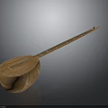 Wooden String Instrument with Long Neck Round Soundbox and Detailed Wood Grain Musical Equipment
