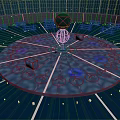 Futuristic Scenic Landscape With Circular Platform Purple Blue Lights Black Sphere And Glowing Lines