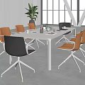 Modern Conference Room Interior With White Meeting Table Orange Black Chairs And Large Windows