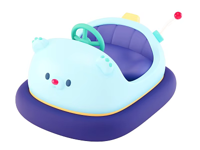 Kids Electric Toy Ride On Car With Cartoon Bear Design Steering Wheel Blue Purple 3d model