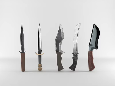 Weapon Knives Collection With Diverse Blade Shapes And Varied Handle Materials 3d model