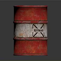 Industrial Red Oil Barrel With BITMAP Label And Rustic Metal Surface