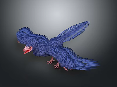 Blue Feathered Game Anime Character Bird Like Creature With Spread Wings And Red Beak 3d model