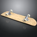 Wooden Skateboard With White Wheels And Metal Trucks On Black Background With Reflection