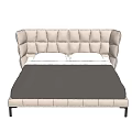 Modern Upholstered Double Bed With Beige Headboard Dark Grey Bedding And Metal Legs