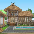 Rustic Thatched Roof Homestay Building Featuring Swimming Pool And Lush Greenery