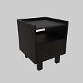 Modern Minimalist Dark Wood Grain Bedside Table With Vertical Striped Design Drawer And Open Shelf