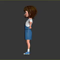 3D Child Character With Brown Hair Green Eyes Blue Overalls Dress And White Shirt
