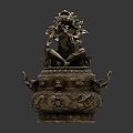 Traditional Brass Decorative Ornament Set With Mythical Beast Figurine And Intricate Carvings
