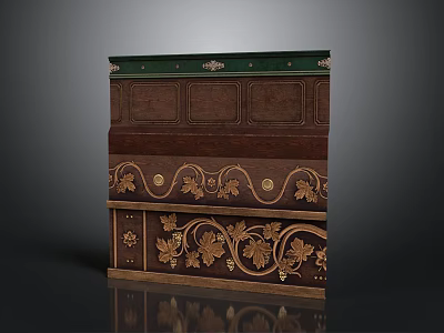 Architectural Decorative Cabinet With Green Top Brown Body Multi Layer Design And Golden Vine Carvings 3d model