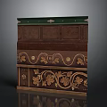 Architectural Decorative Cabinet With Green Top Brown Body Multi Layer Design And Golden Vine Carvings