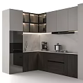 Modern Kitchen Interior With Gray Cabinets Dark Wood Drawers And Marble Countertop