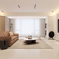 Modern Living And Dining Room Interior With Brown Sofa Coffee Table Area Rug And TV