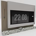 Modern TV Background Wall Design With Wooden Panel Marble Base And Digital Clock 3d model