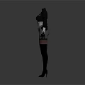 Woman Wearing Black Frilled Sleeve Top With Patterned Waist And Thigh High Socks