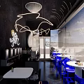 Modern Milk Tea Shop Interior With Space Theme Decor And Robot Ornaments