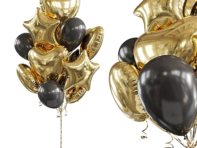 Gold And Black Decorative Balloons With Star Heart Shaped And Round Designs For Living Supplies 3d model