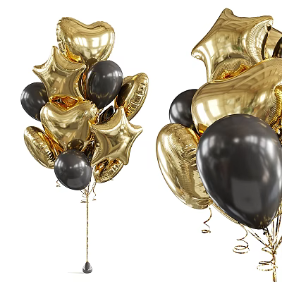 Gold And Black Decorative Balloons With Star Heart Shaped And Round Designs For Living Supplies 3d model