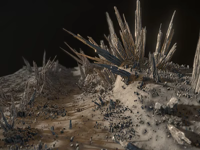 Spiky Rock Terrain With Gravel Surface And Irregular Crystalline Structures Against Dark Background 3d model