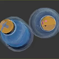 Household Transparent Bottles with Orange Caps Blue Liquid and Pink Suspended Decoration