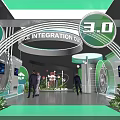 ONE MORE Exhibition Interior With 1.0 2.0 3.0 Tech Displays And People Walking