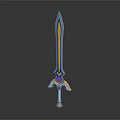 Decorative Fantasy Sword With Golden Blade Blue Gemstone Golden Hilt Guard And White Base